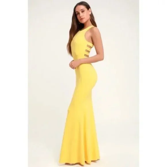 NWOT - Lulus Power of Wow Backless Yellow Maxi Dress - Picture 2 of 14